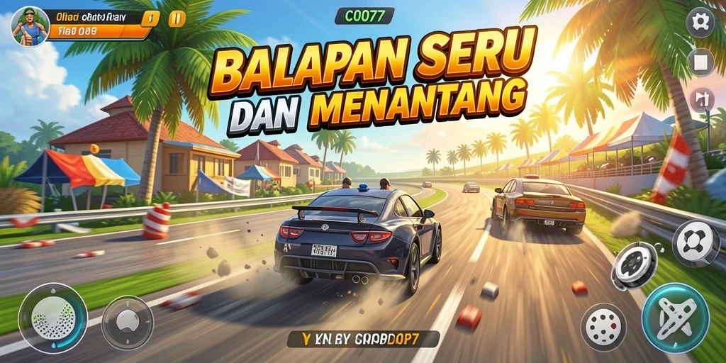 Tampilan menarik dari gameplay balapan yang mendebarkan.