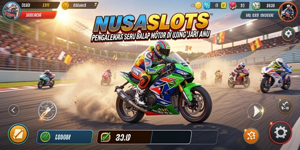 Screenshot NUSASLOTS menampilkan aksi balap motor yang seru dan realistis.